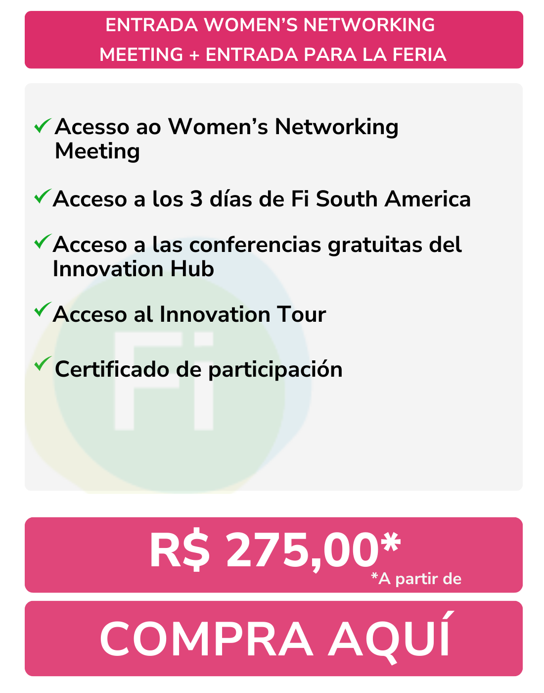 Quadro com informações de ingresso do WNM