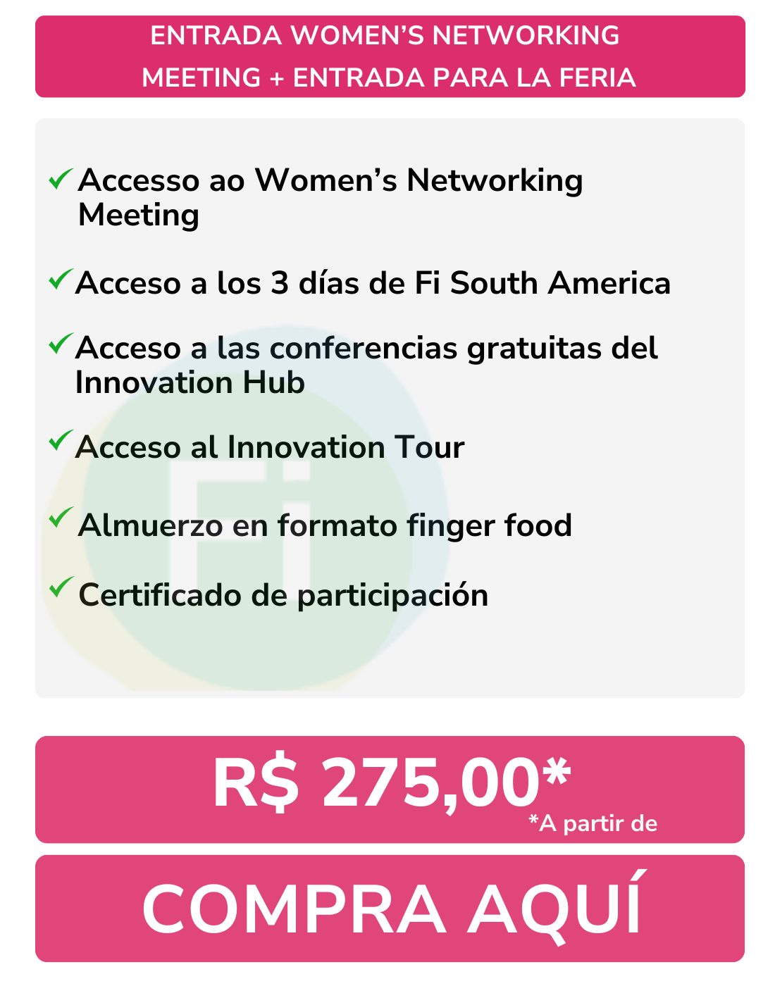 Quadro com informações de ingresso do WNM