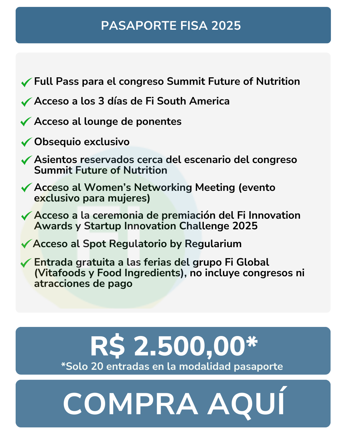 Quadro com informações de ingresso do Passaporte 2025