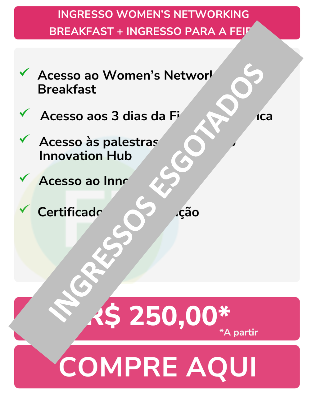 Quadro com informações de ingresso do WNM